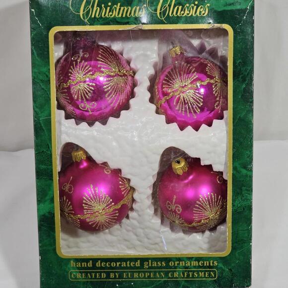 Other - Vintage Christmas Classics Hand Decorated Glass Ornaments Two Gloss & Two Matte